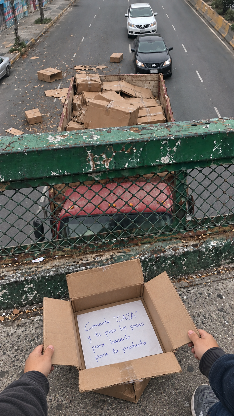 Caja abierta sobre el piso del puente