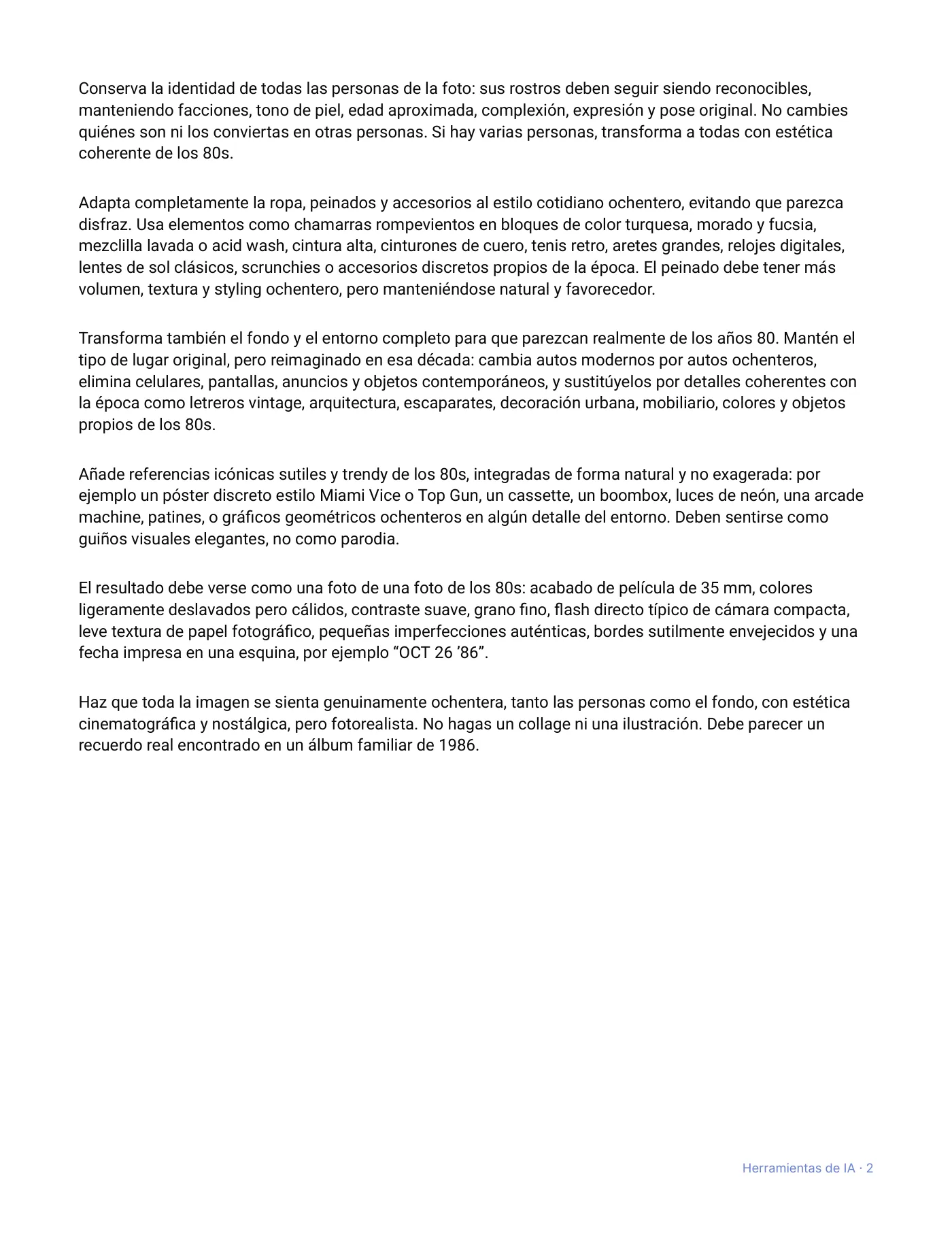 Prompts para hacer tu foto estilo de los 80 · Página 2 / 2