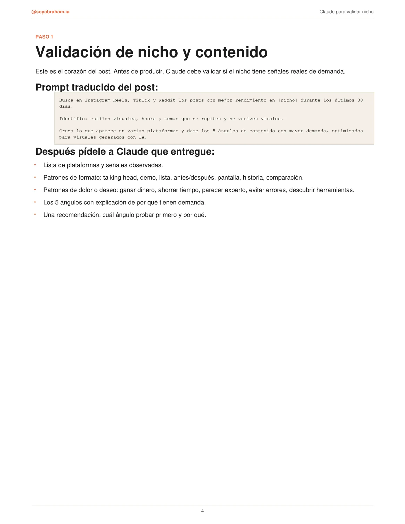 Guía Claude: tu nicho y tu sistema de contenido · Página 4 / 13