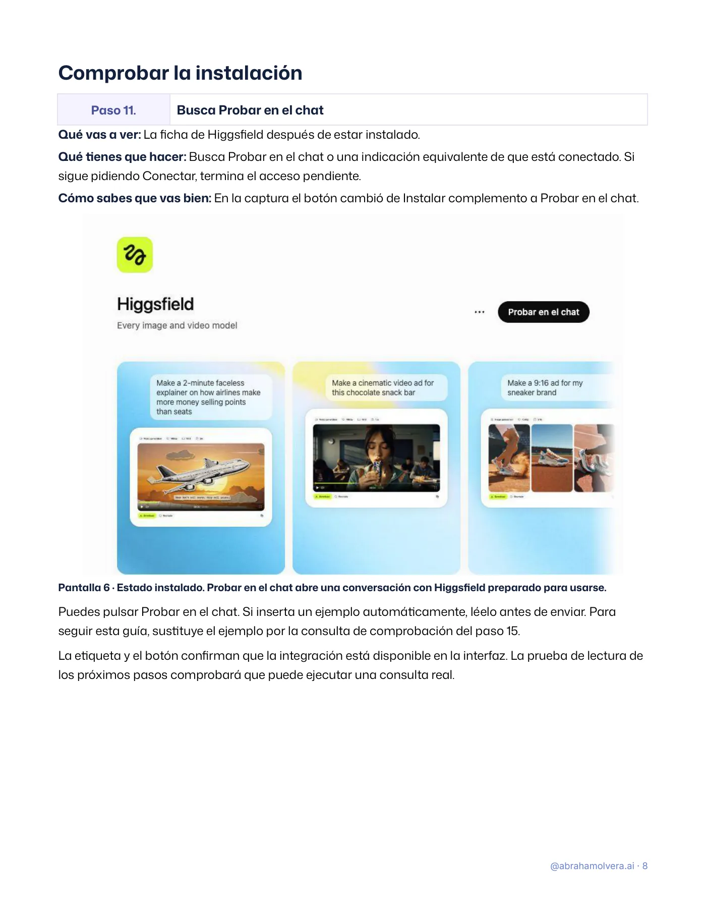 Cómo conectar Higgsfield con ChatGPT paso a paso · Página 8 / 22