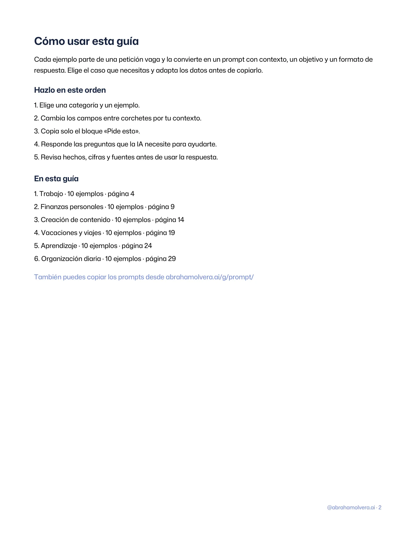 No digas esto. Pide esto: 60 prompts para tu día a día · Página 2 / 34
