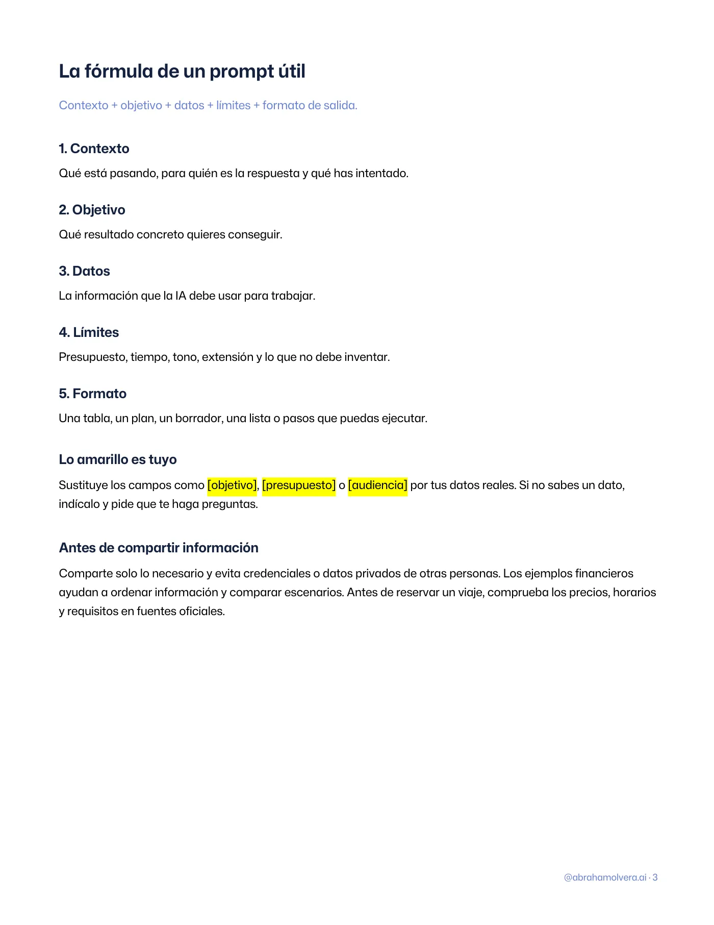 No digas esto. Pide esto: 60 prompts para tu día a día · Página 3 / 34