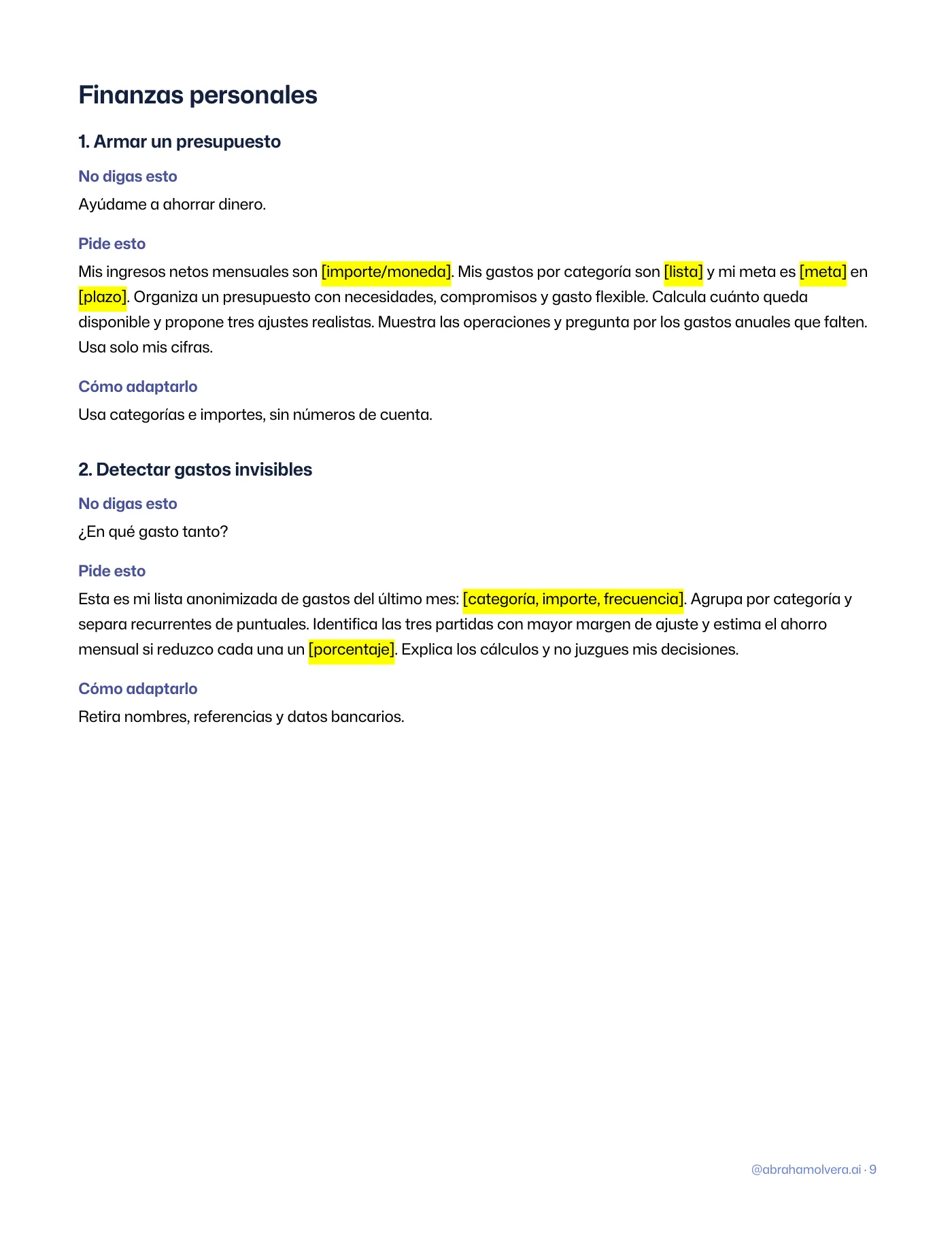 No digas esto. Pide esto: 60 prompts para tu día a día · Página 9 / 34