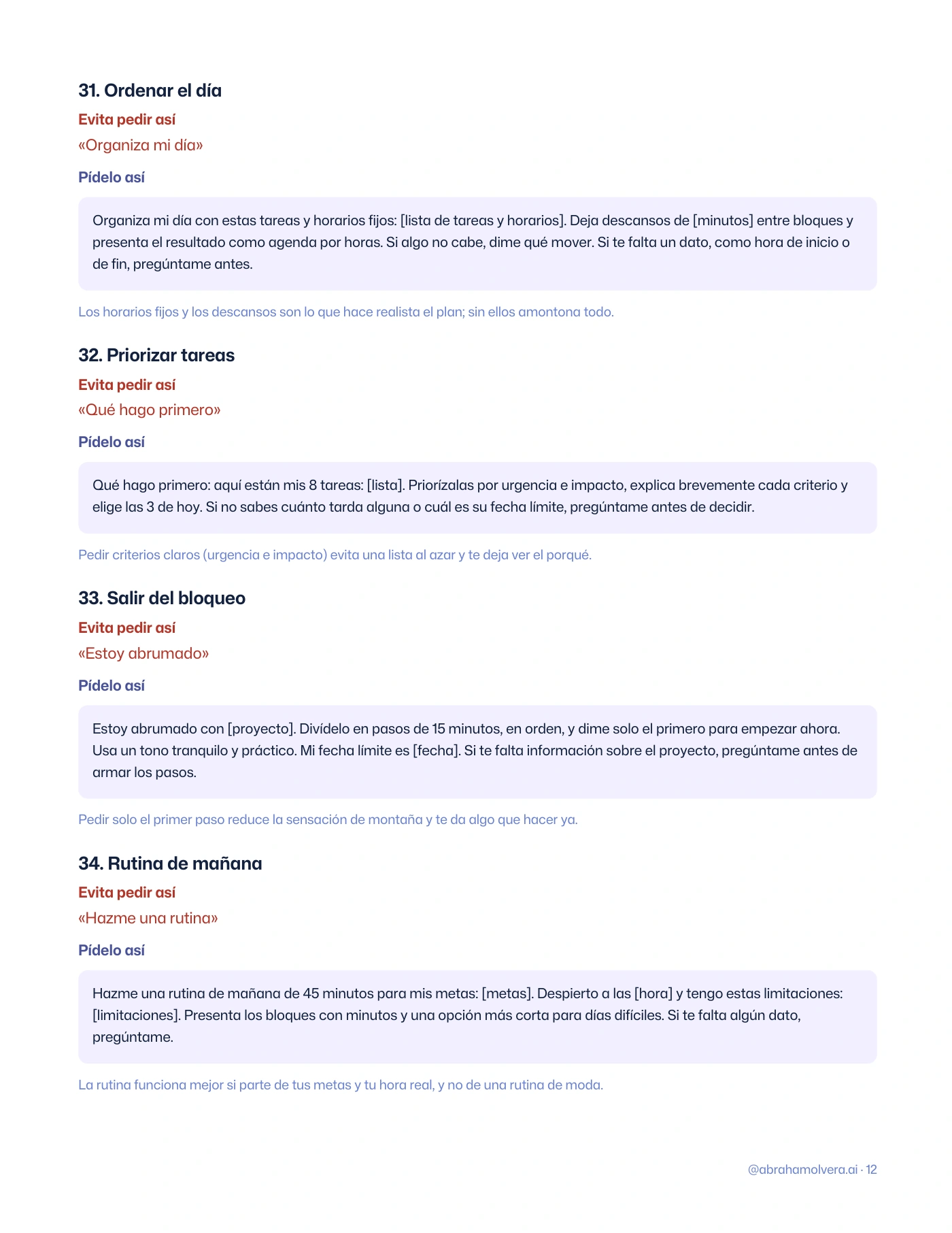 Mejores prompts: 40 para copiar y pegar en ChatGPT · Página 12 / 15