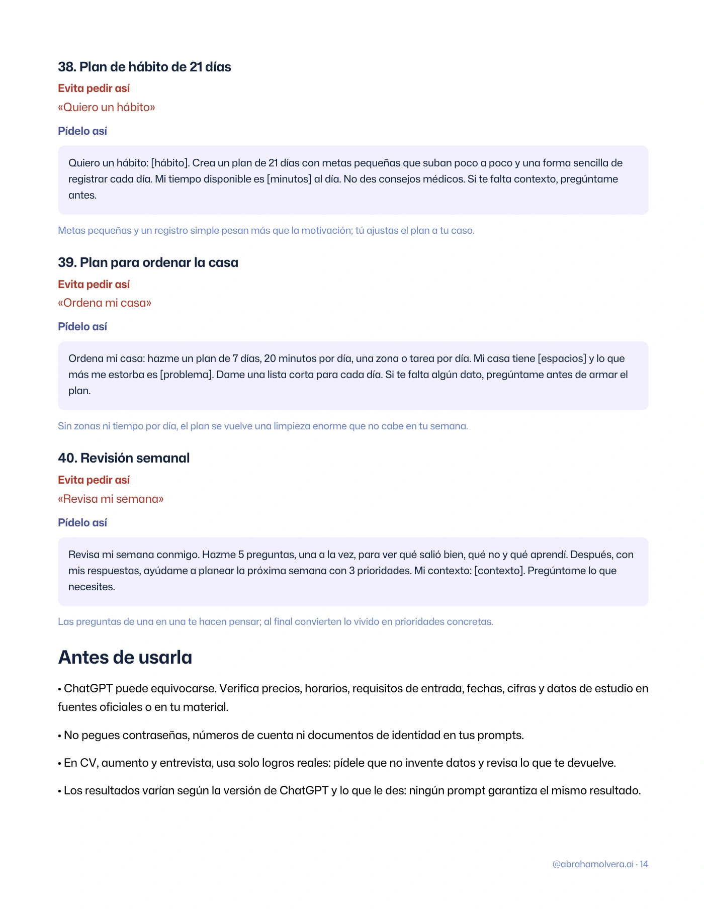 Mejores prompts: 40 para copiar y pegar en ChatGPT · Página 14 / 15