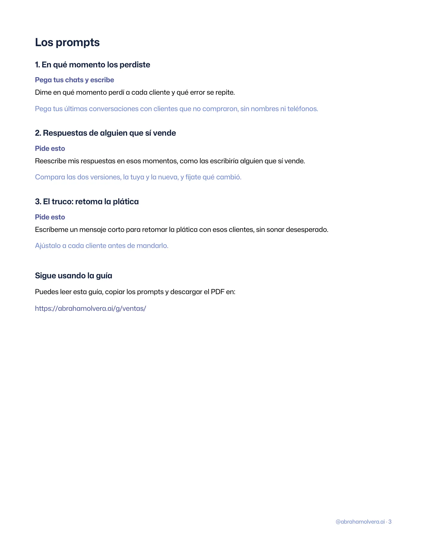 Por qué tus clientes no compran: 3 prompts para tus chats · Página 3 / 3