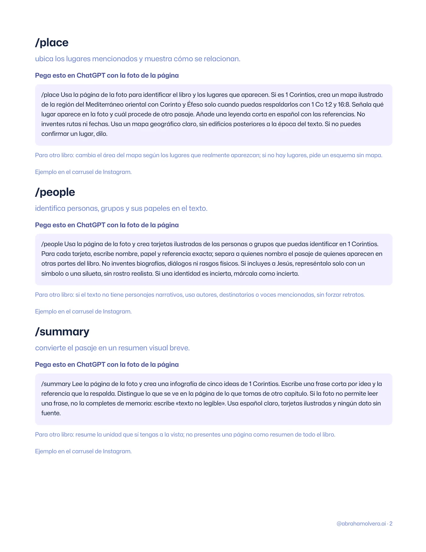 VERSO: comandos visuales para estudiar la Biblia con IA · Página 2 / 12