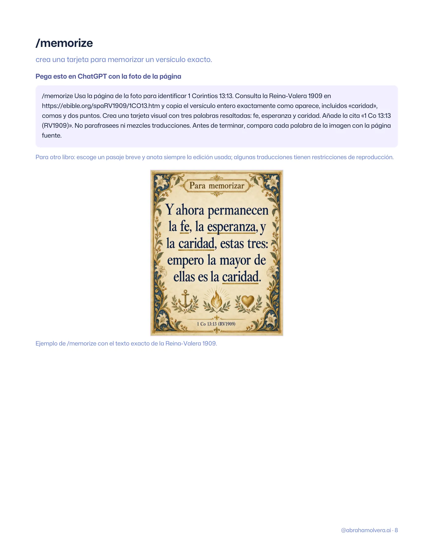VERSO: comandos visuales para estudiar la Biblia con IA · Página 8 / 12