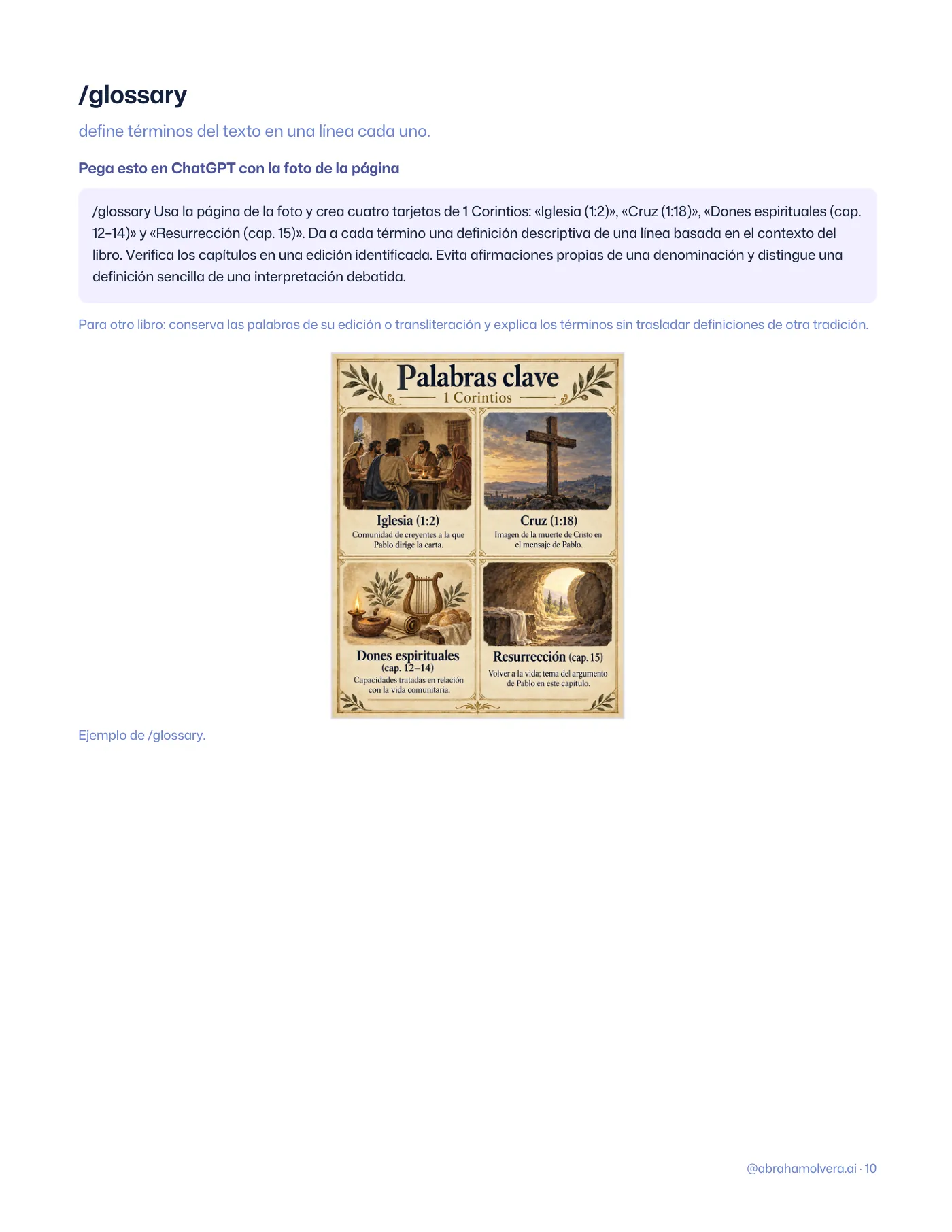 VERSO: comandos visuales para estudiar la Biblia con IA · Página 10 / 12
