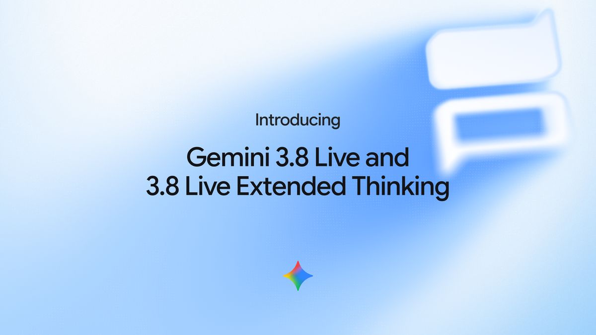 Imagen oficial de Google para Gemini 3.8 Live: fondo azul y símbolo multicolor de Gemini.